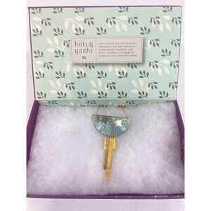 Holly Yashi Niobium Floral Half Moon Fringe Necklace Blue Gold Adjustable Slider